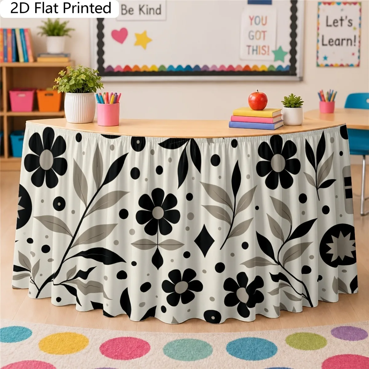 1. PC table skirt, tablecloth 2D plane printing - Table skirt with geometric patterns of flowers and plant leaves