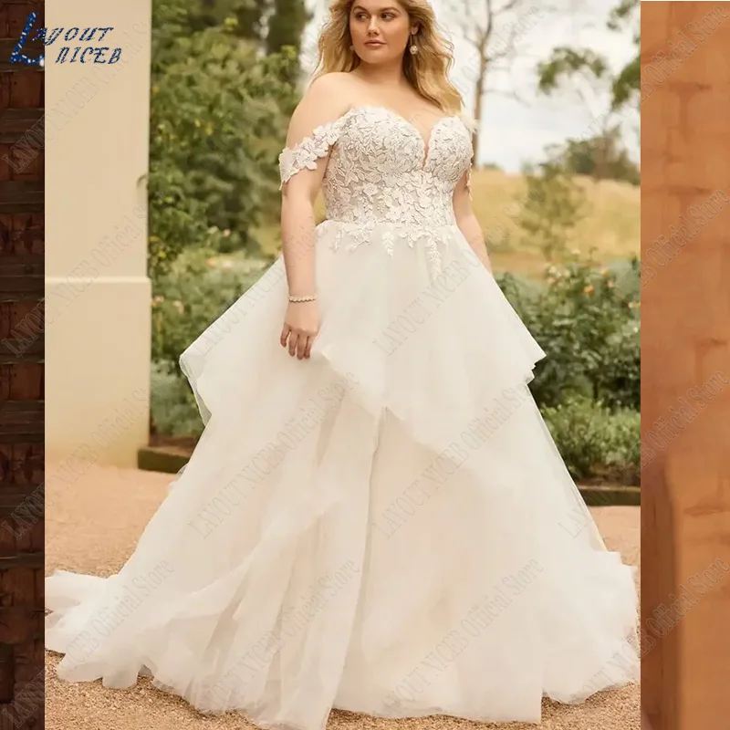 LAYOUT NICEB Classic Plus Size abiti da sposa per le donne abito da ballo moderno con magnifico corpetto di pizzo abiti da sposa Sweep Train