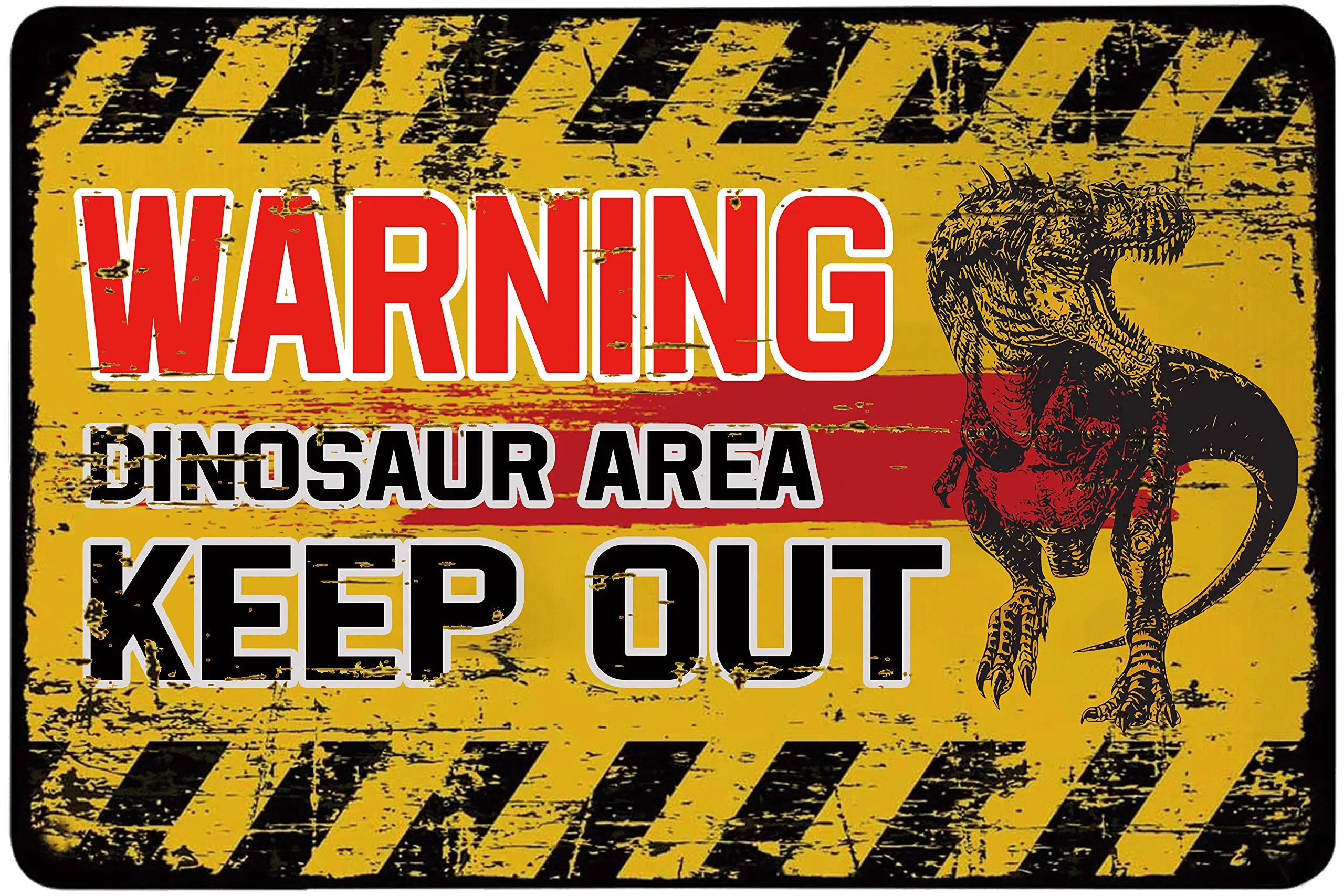 Dinosaur Area Keep Out - Dinosaur Warning Decor, Metal Novelty Tin Sign Decor Raptor Dinosaur Room Decor for Boys 7.8 x 11.8