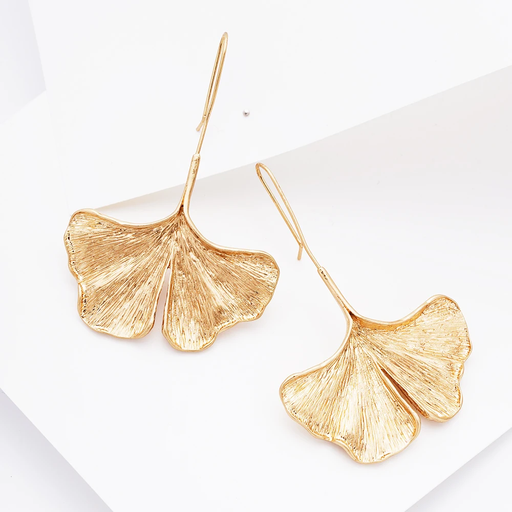 Simple Gold Color Metal Leaf Drop Earrings For Women 2021 Bohemian Large Dangle Earring Big Alloy Pendant Drop Earrings Punk