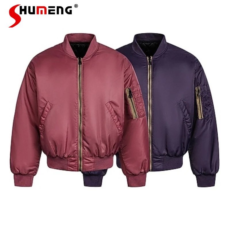 

American Style Solid Color Baseball Jacket Parkas Men Women 2025 Winter New Trendy Street Loose Coats Couple Chic Pilot Jackets