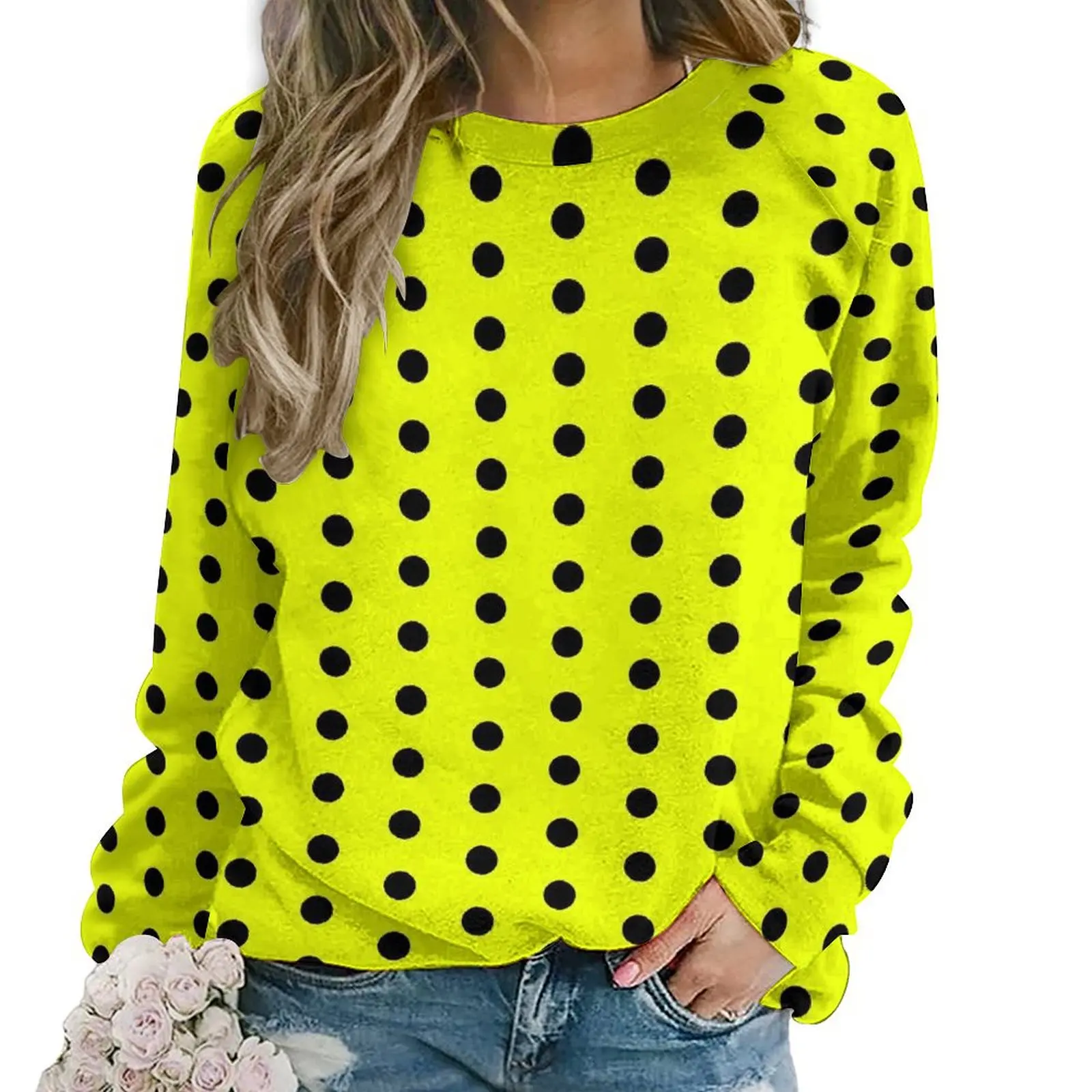 

Black Polka Dots Casual Hoodies Vintage Print Pretty Hoodie Winter Long Sleeve Street Fashion Oversized Sweatshirts Present