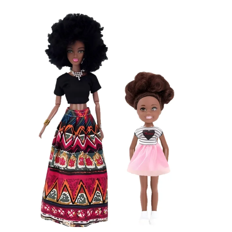 

Newest 11.5 Inch Black Dolls And 5.5' African Girls Kids Toys Mother & Daughter Female Figure Set Fast Shipping Birthday Present