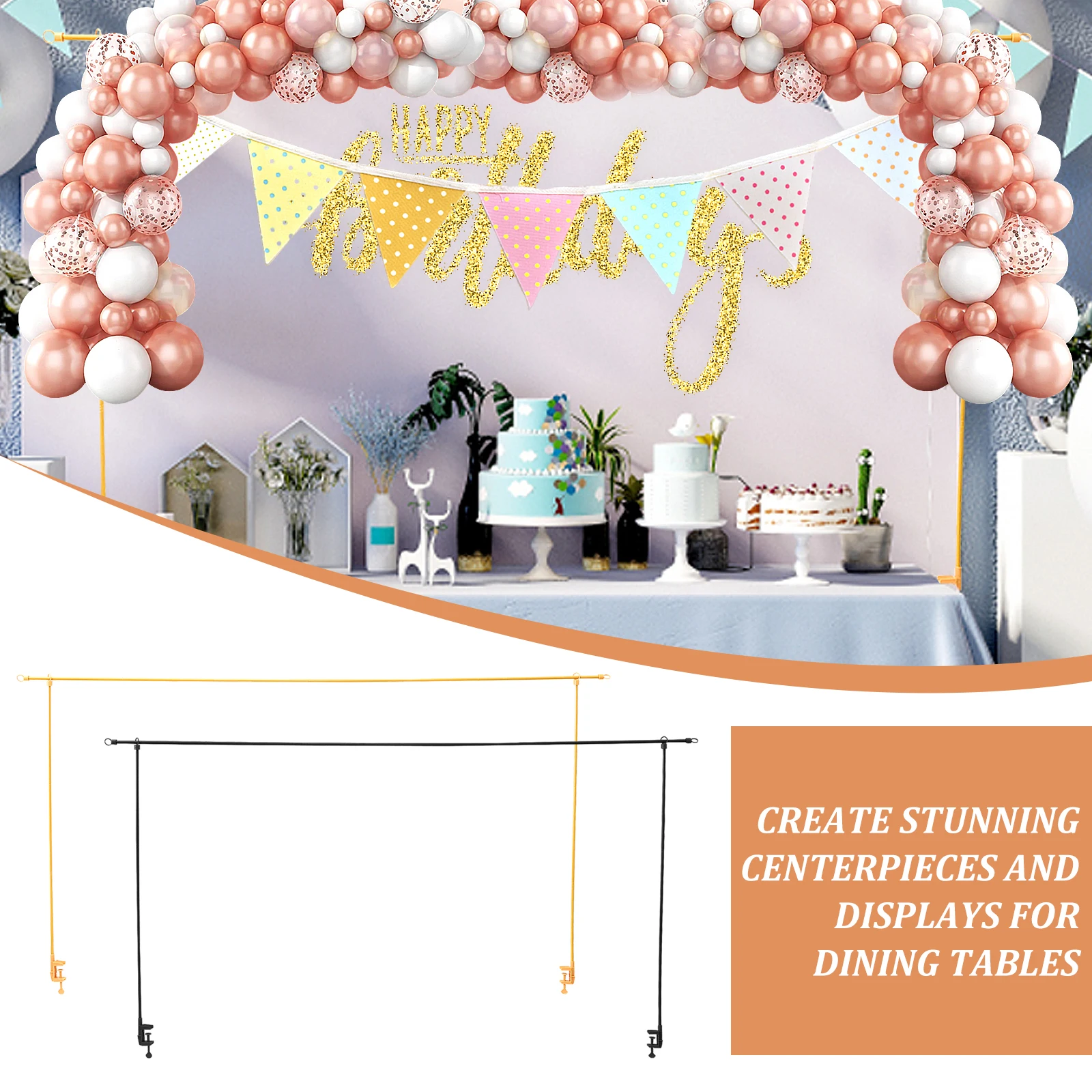 

Over The Table Rod Stand with Clamp for Home Decor Sturdy Iron Balloon Arch Stand Length Adjustable Table Arch Frame