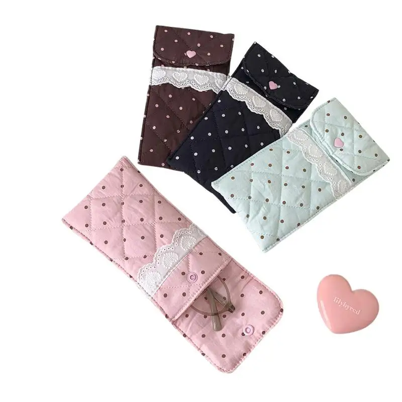 Niedliches Stiftetui mit Polka-Dot-Muster, gesteppte Brillentasche mit Spitzenbesatz, weiches Schutzfutter, tragbare Aufbewahrungstasche, Schreibwaren-Tasche – Detail 13