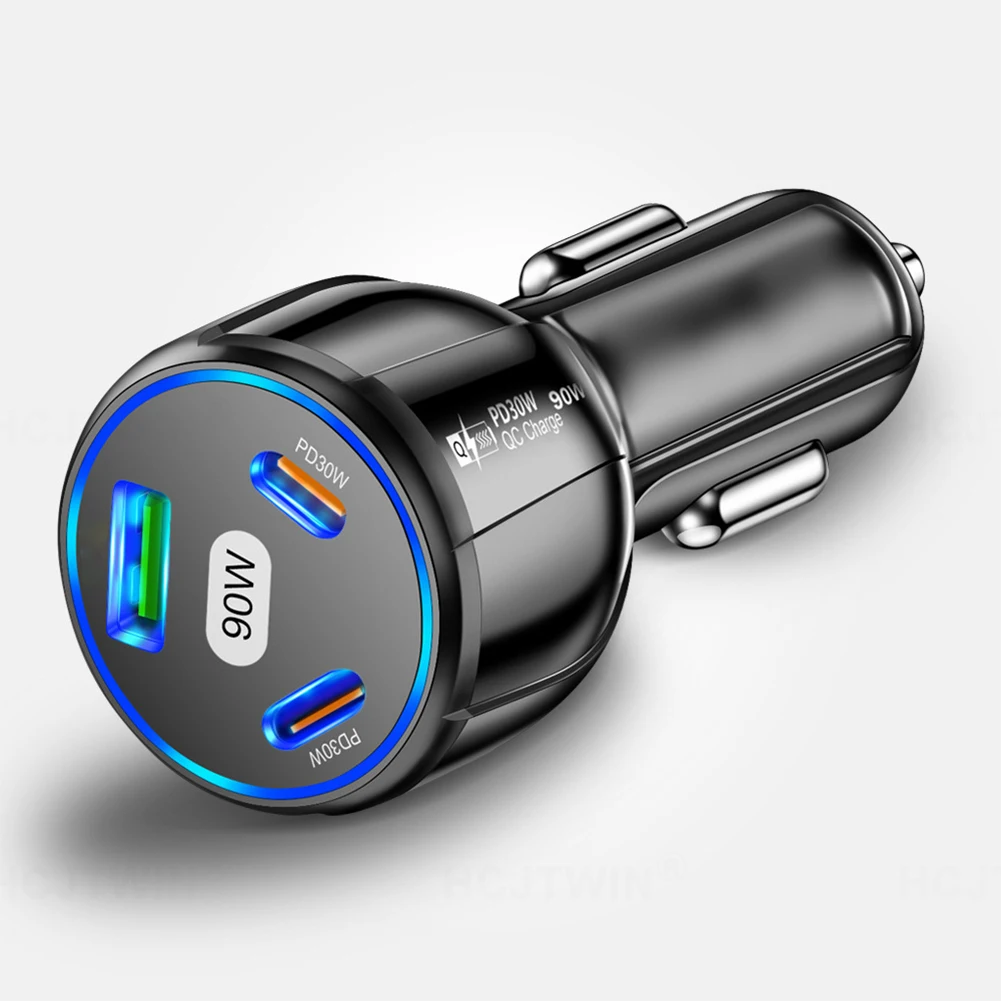 شحن السيارة محول الشحن السريع شاحن سيارة ذكي QC30W وPD30W متوافق مع حماية ماس كهربائى للهواتف المحمولة