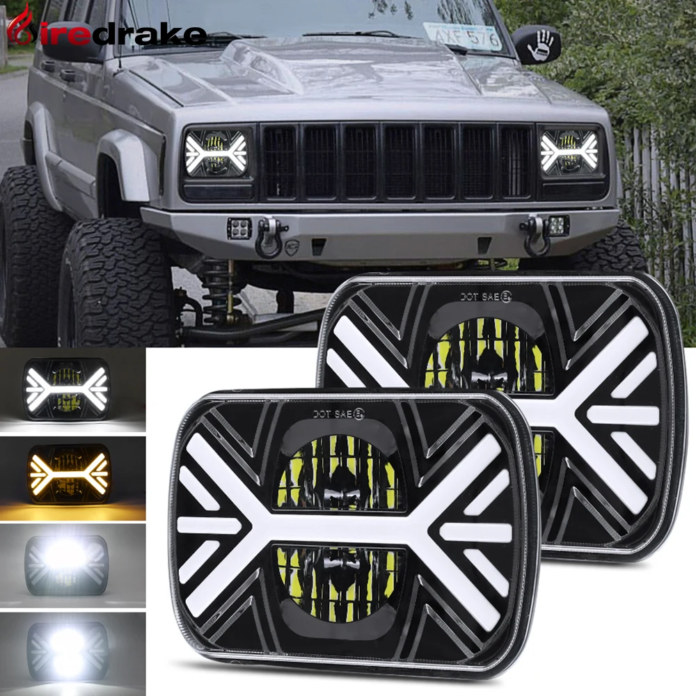 

Firedrake 2pcs 7-inch Wrangler square lights 6x7 SUV headlights LED Truck headlights Jeep Travel headlights H4 160W 6000K/3000K