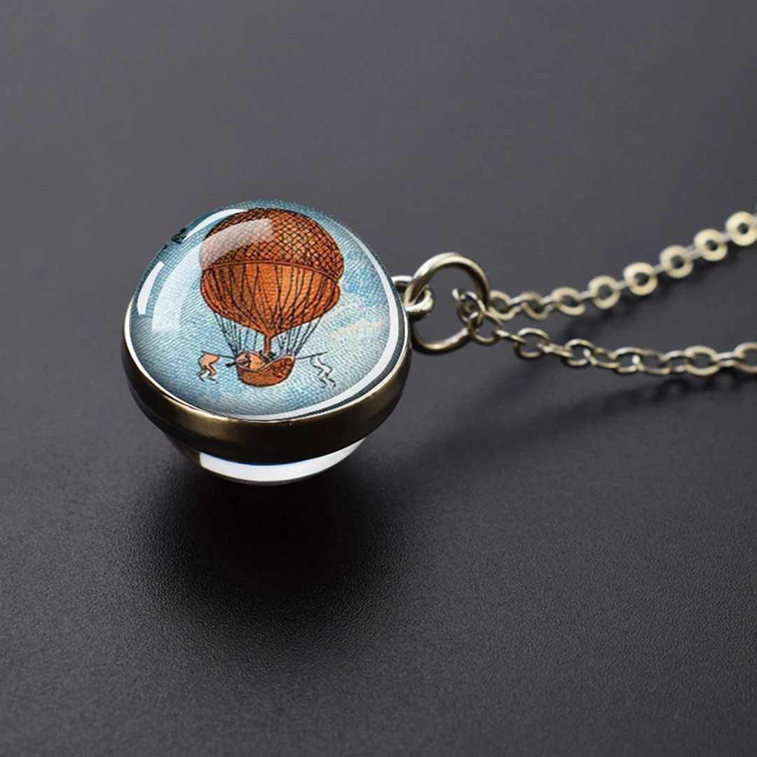 Hot Air Balloon Necklace  Spherical Neck Hanging Pendant  Double-sided Glass Material  Artistic Gift for Free Friends