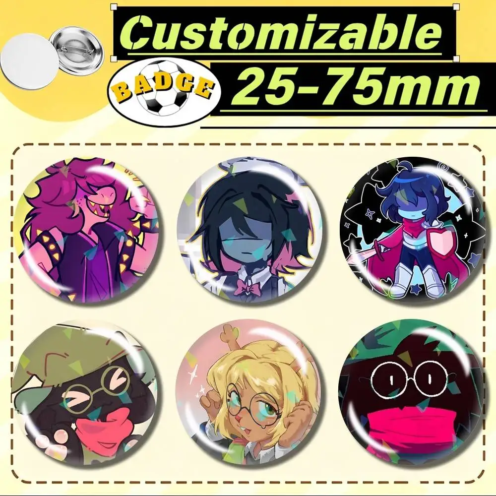 Fan-art Kris Game D-Deltarune-5  Customizable Round Brooch Pins, Personalized Badges With Broken Glass Design Fashion Accessory