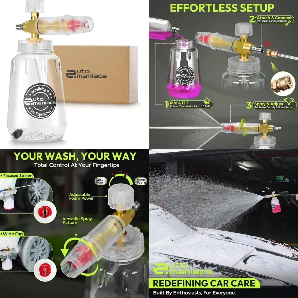 

AutoManiacs Foam Cannon for Pressure Washer(Not Garden Hose), Adjustable Car Wash Sprayer with 1/4 Inch Quick Connector, 1L Dura