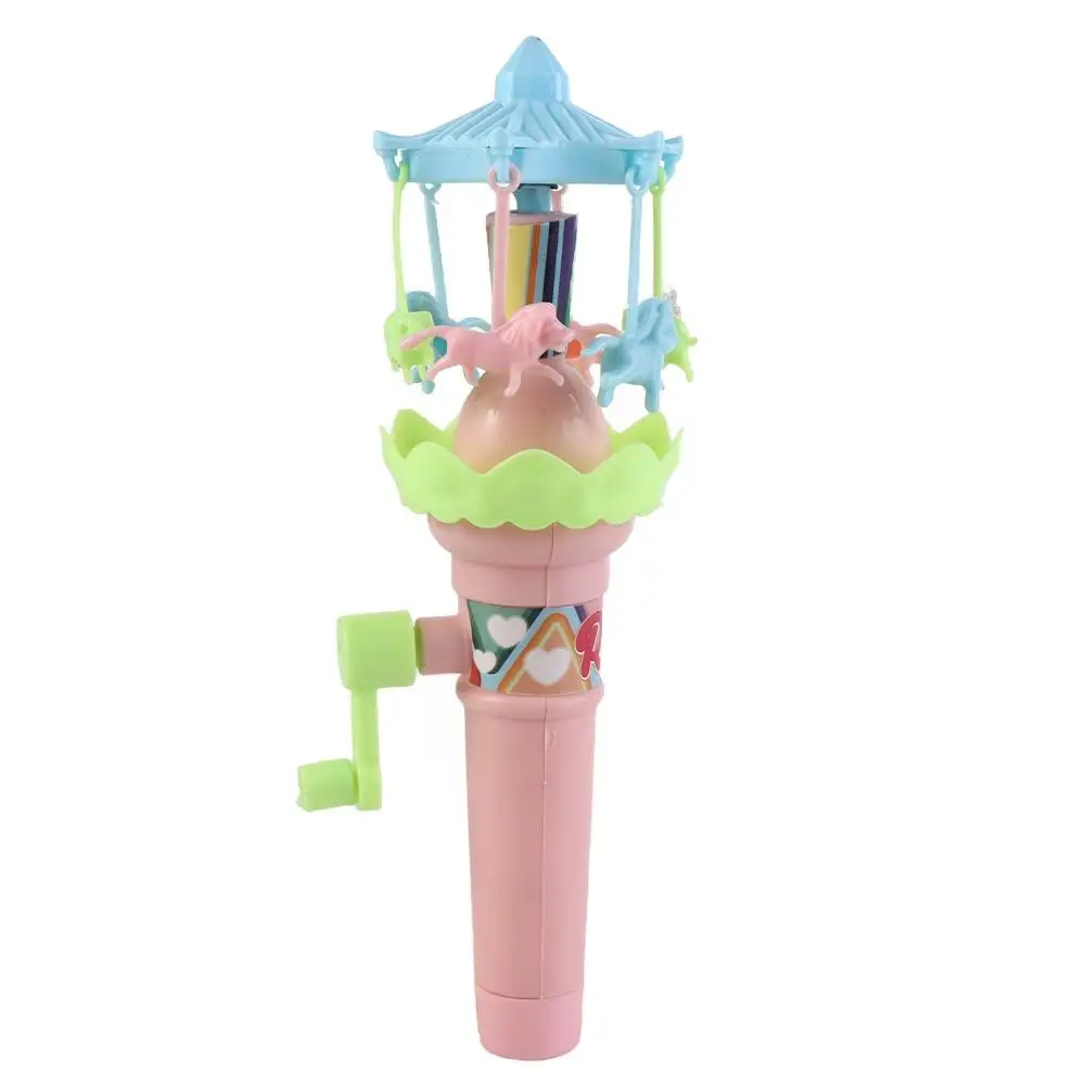 Divertenti luci a LED a manovella rotante interattiva incandescente meccanismo di ingranaggi Merry-Go-Round studente carosello manuale