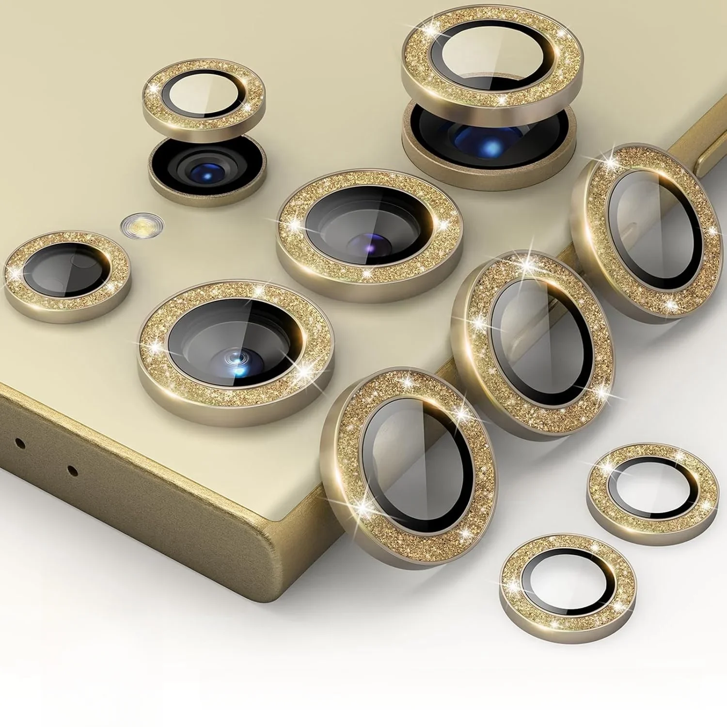 Cristal de lente de cámara con purpurina para Samsung Galaxy S25 S24 Ultra S24 Plus FE, Protector de anillo de Metal brillante para tapa de lente trasera S25ultra