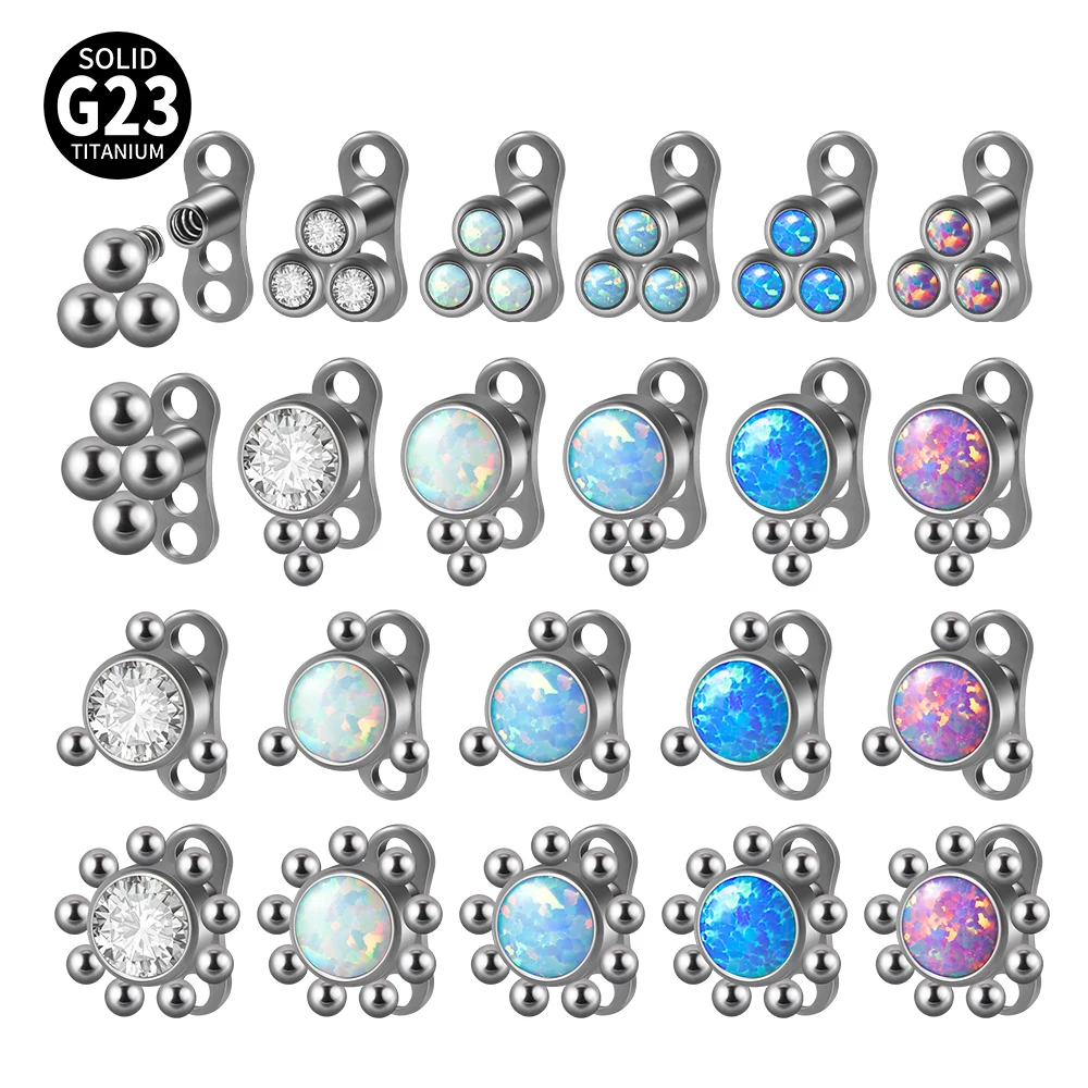 1PC G23 Titanium Fire Opal Dermal Anchor Sunflower Top Small Bead With Zircon Micro  Skin Diver Piercing Body Jewelry