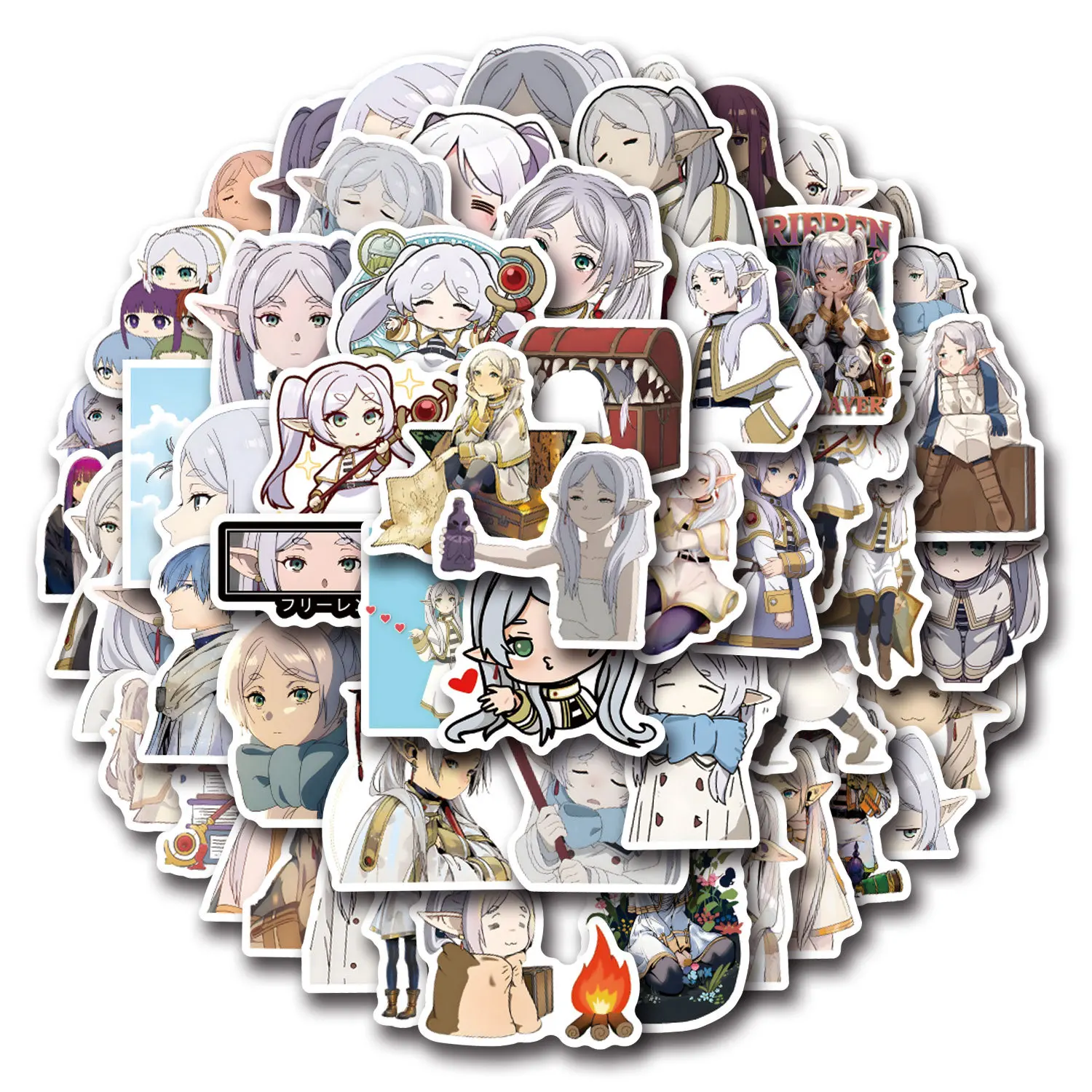 55Pcs Frieren Beyond Journey's End Stickers Graffiti Stickers DIY Diary Phone Case Handmade Scrapbook Aesthetic Stickers