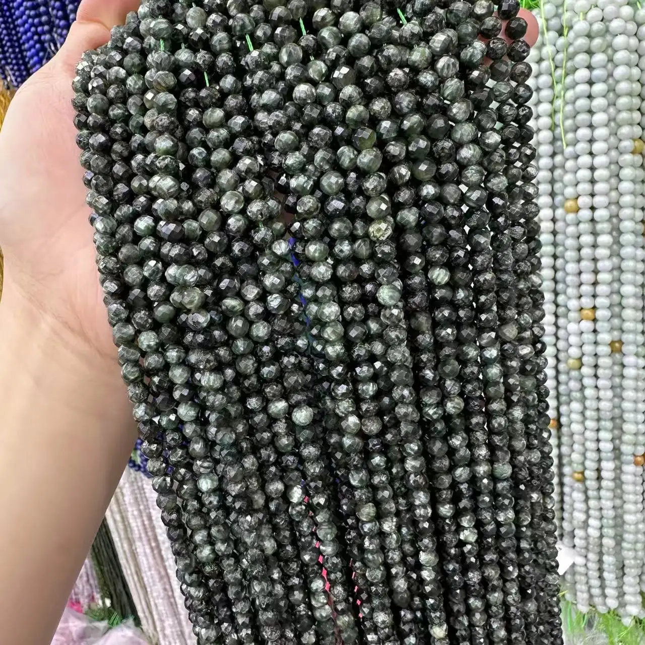 AAA Natural Green Seraphinite Gemstone 5mm Facted Round Loose Beads DIY Bracelet Necklace Women Fashion Elegant Trendy Jewelry