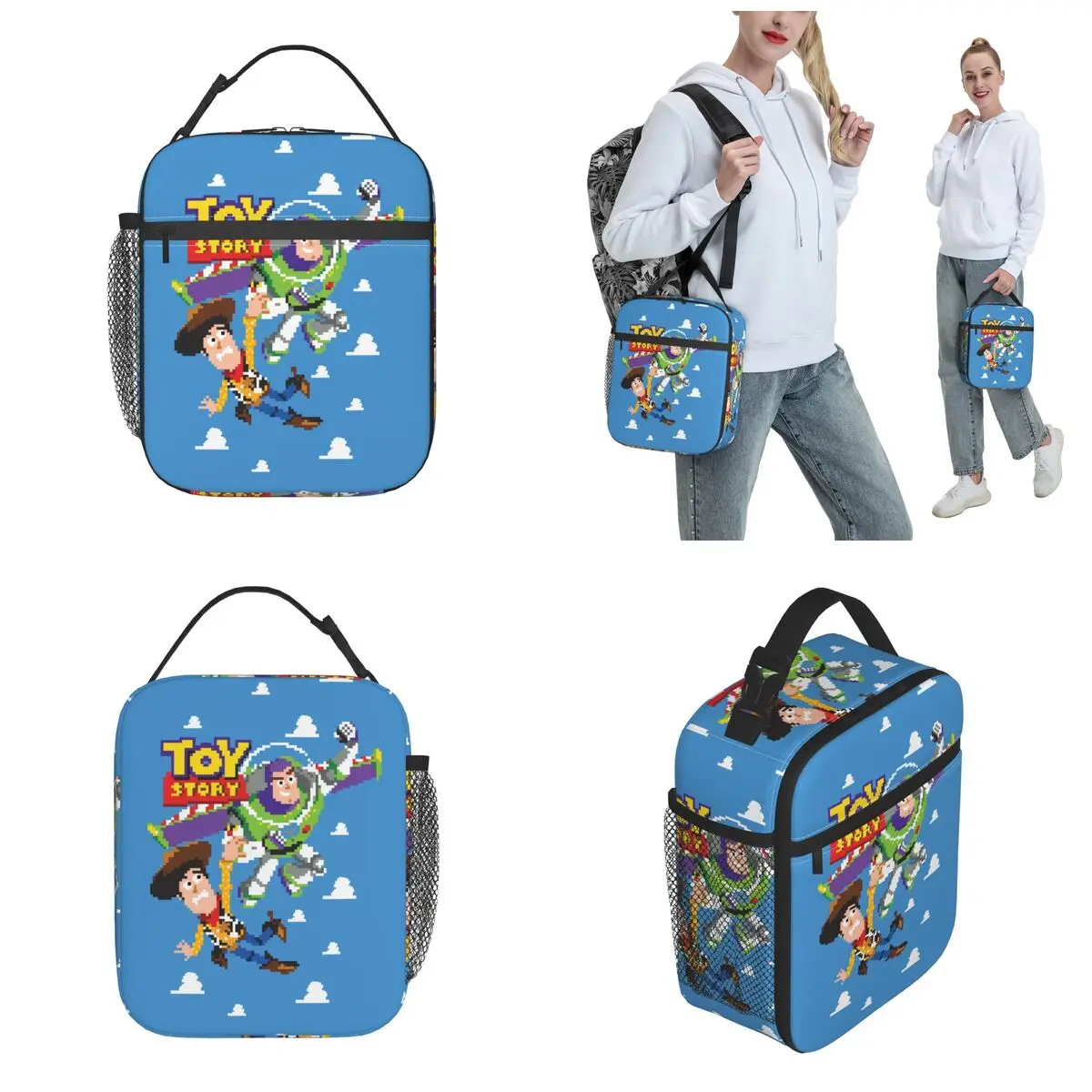 Toy Story 8Bit Woody And Buzz Insulated Lunch Bag Thermal Lunch Container Portable Tote Lunch Box for Men Women Office Travel