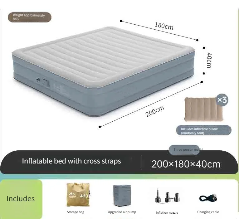 Modern PVC Foldable Inflatable Camping Mattress Outdoor Tent Sleeping Pad Home Use Air Bed with Non-Slip Foam Fabric