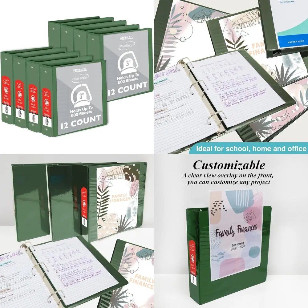 

Green 3 Slant D-Ring Binder, Holds 600 Sheets, 12-Pack for School and Office Use