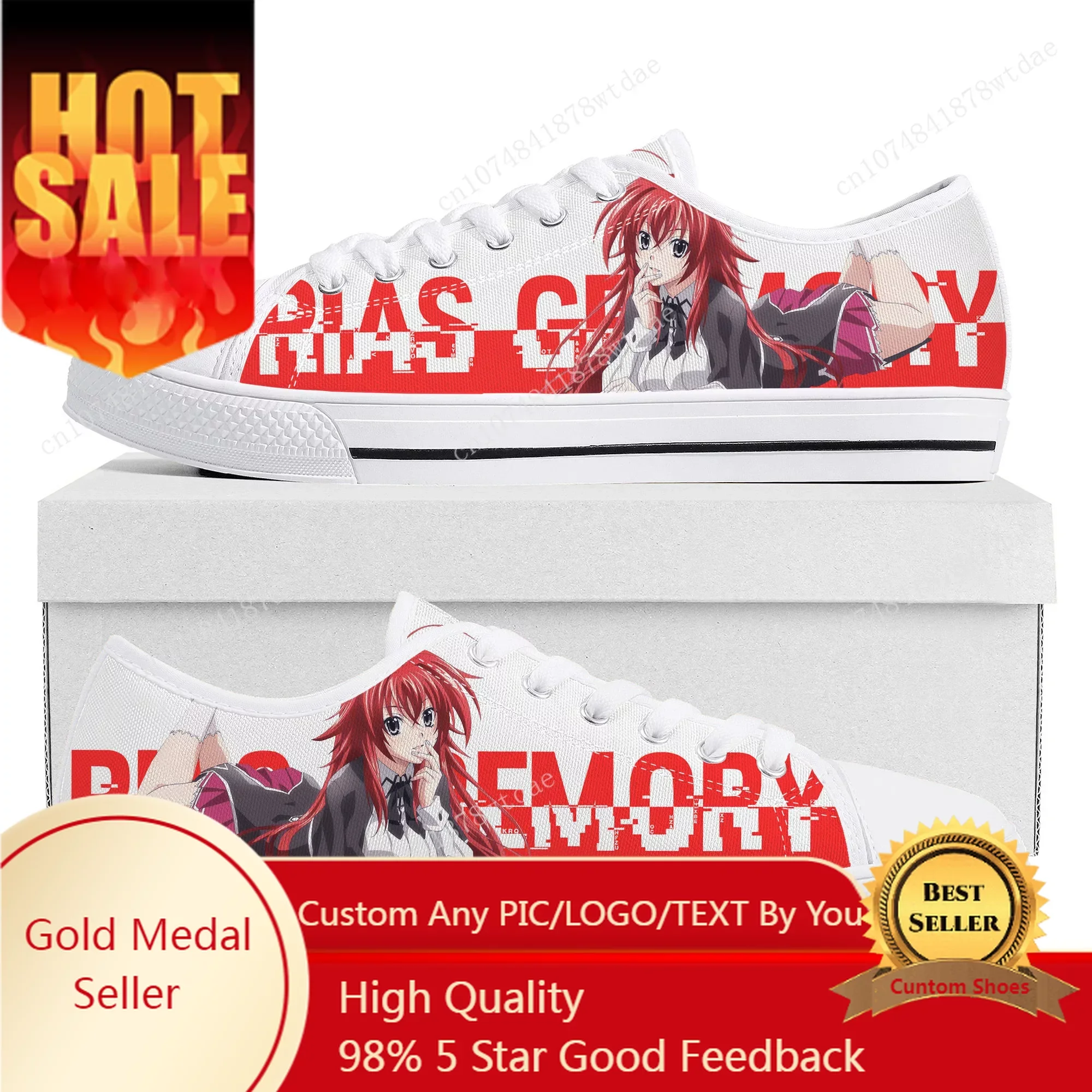 Baskets basses Anime High School DxD pour hommes et femmes, Rias Gremory, chaussures sur mesure, toile de haute qualité, rencontre, couple, adolescent