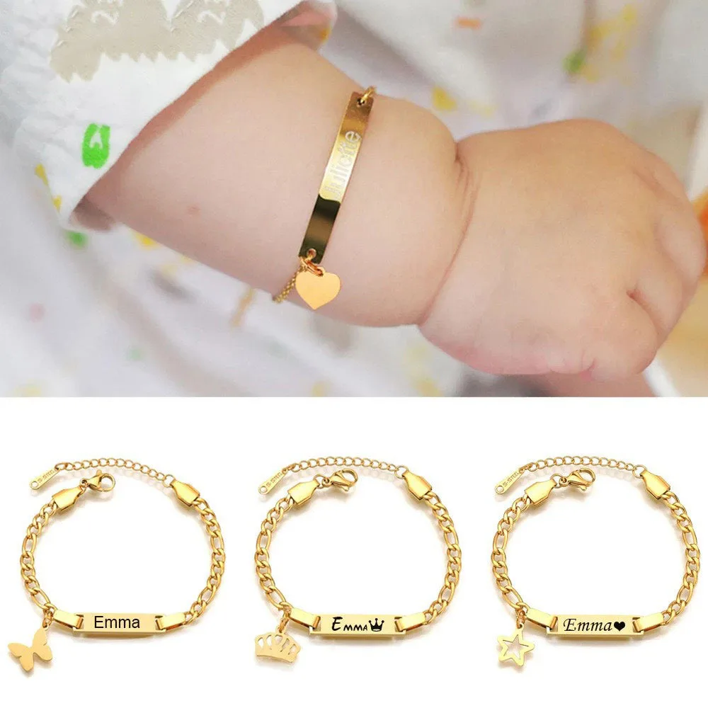 

Custom Personalized Name ID Bracelet Gilrs Boy Gifts Stainless Steel Bracelet Carving Not Allergic Gold Bracelet Women's Jewelry
