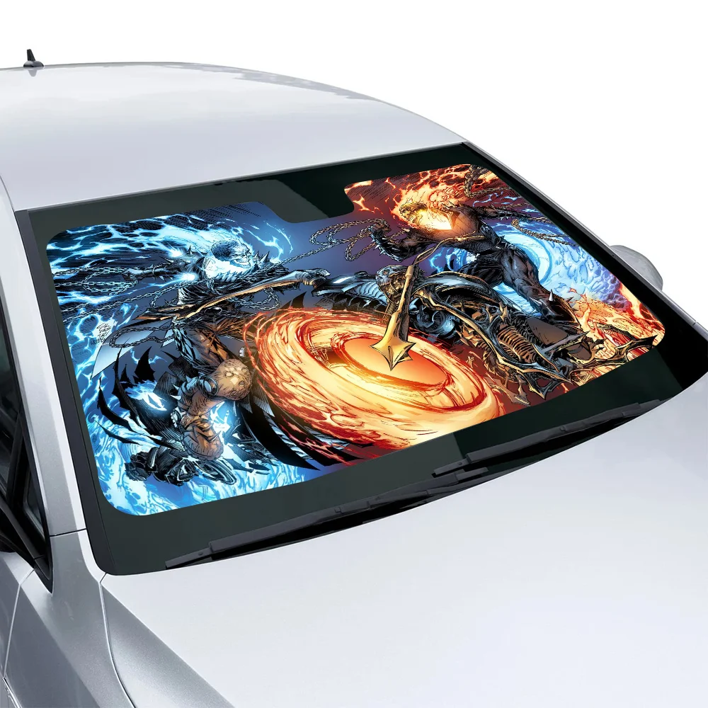 New Horror G-ghost Rider Car Windshield Funny Sun Shade Foldable UV Ray Sun Visor Protector Sunshade For Front Window view 4