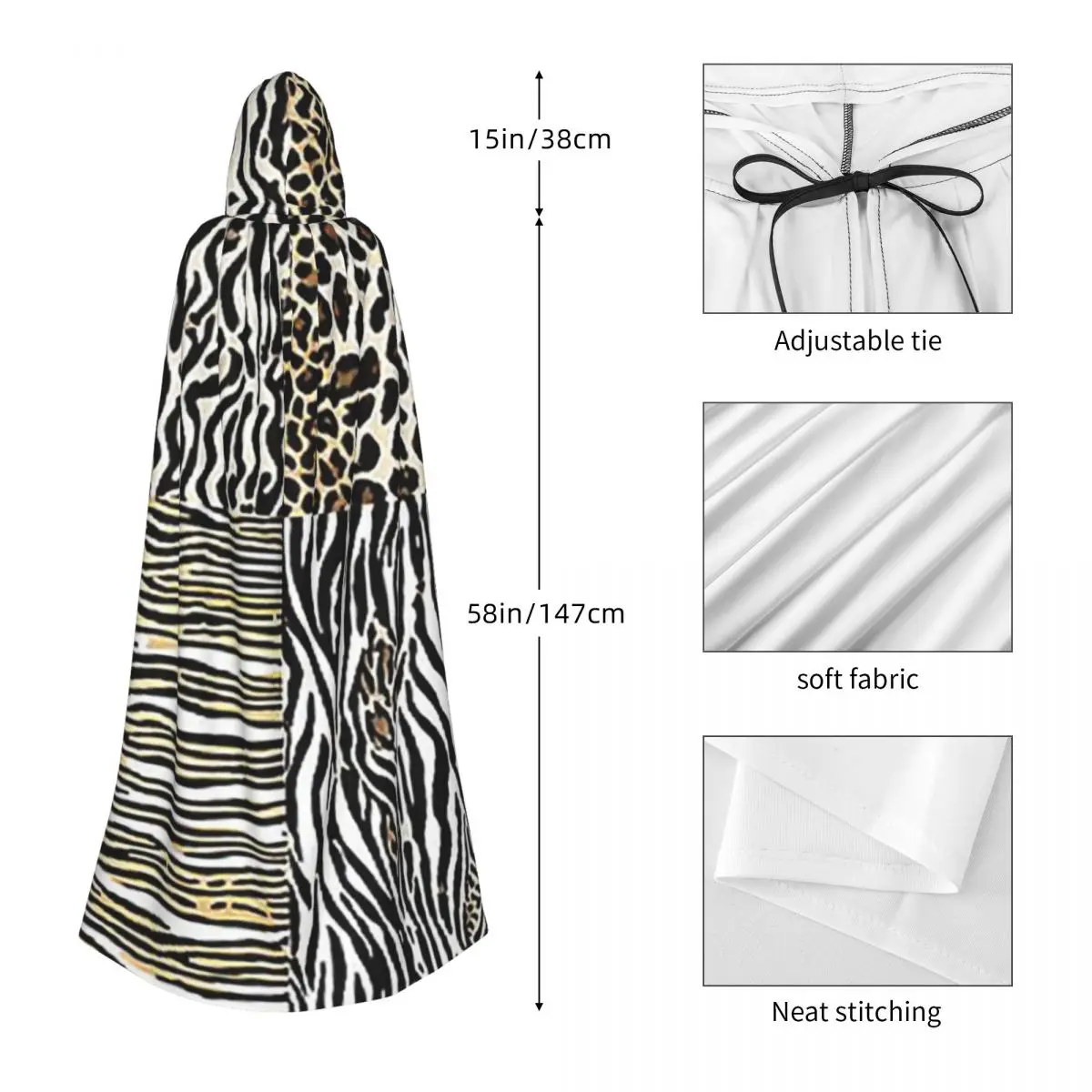 アニマルプリントコンボロングフード付きマント魔女中世衣装コスプレケープハロウィンコート大人ユニセックス