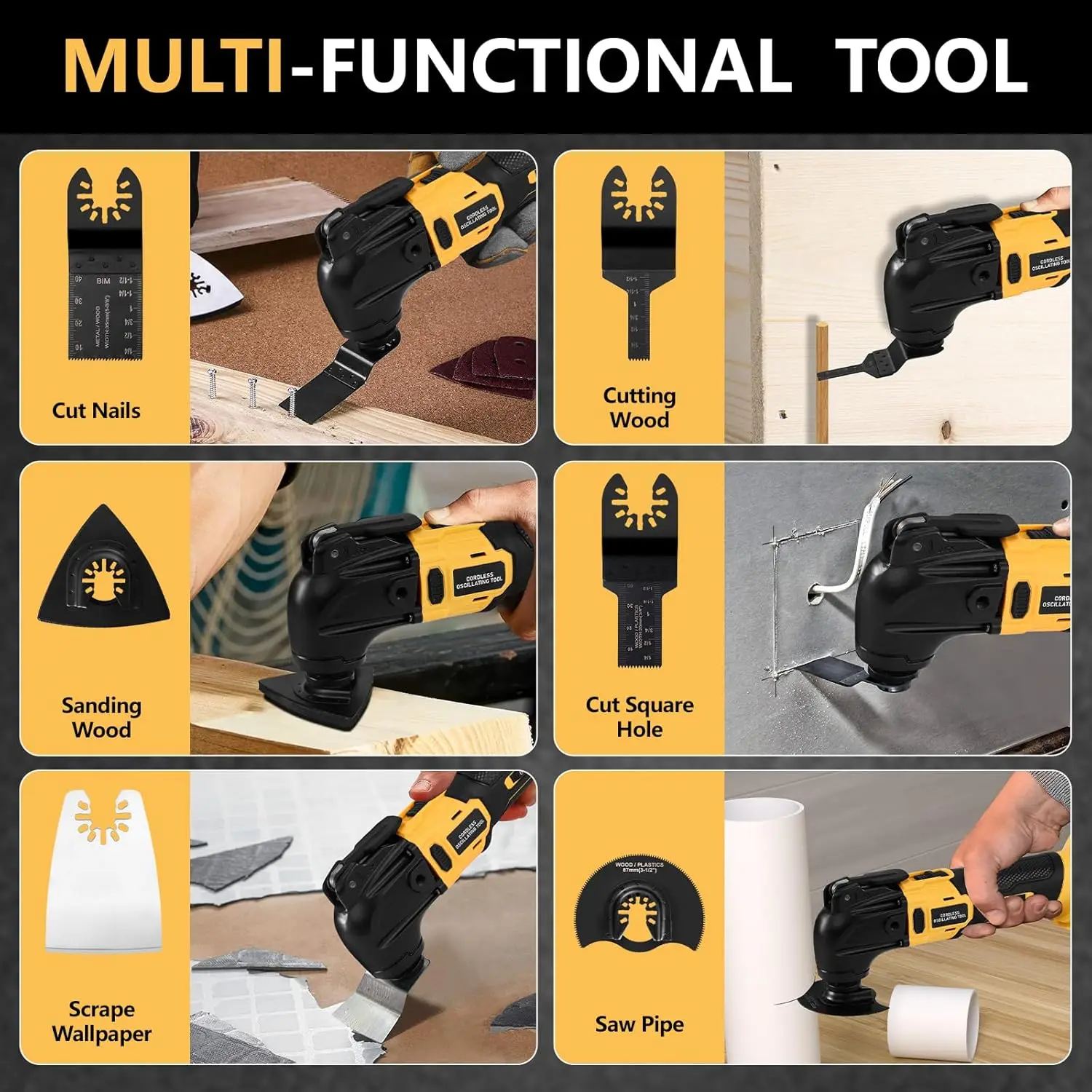 23pcs Brushless Oscillating Multi-tools Cordless Multi Tool for Cutting Woodworking Speed Tool for Dewalt 18/20V Battery