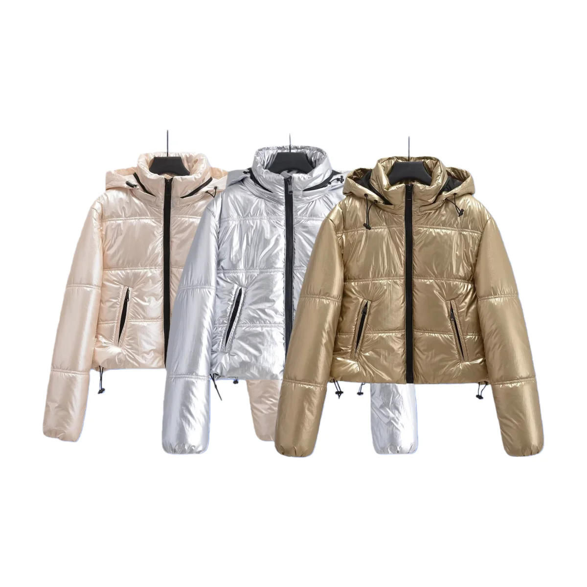 

2025 Winter New Women's Casual Fashionable Simple Elegant Hooded Long-Sleeved Slimming Zipper Glossy Cotton Jacket