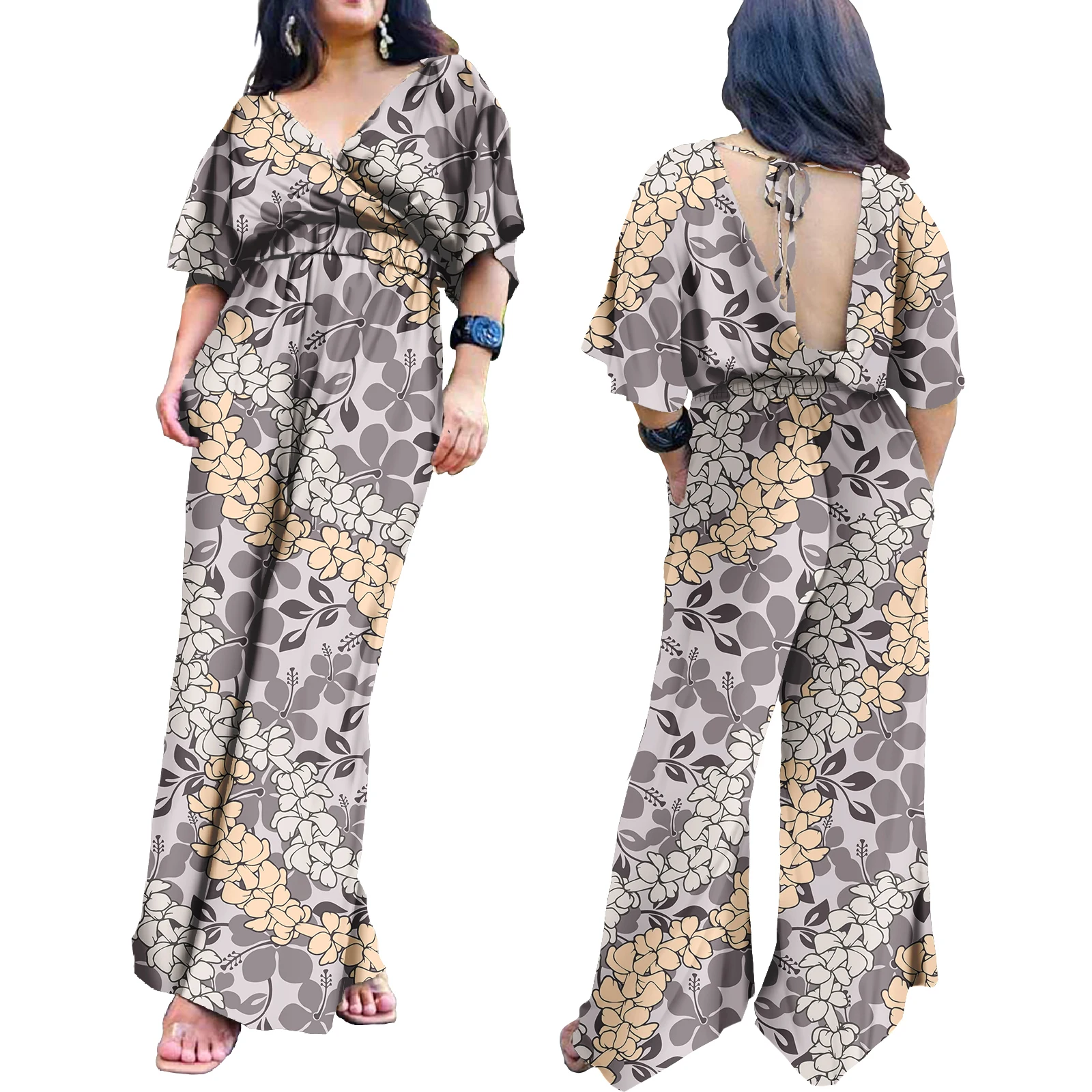 Plus Size Rompers Hawaii Style Floral Print Customized Jumpsuit & Playsuits Polynesian Samoa Elegant Women's One Pieces Rompers