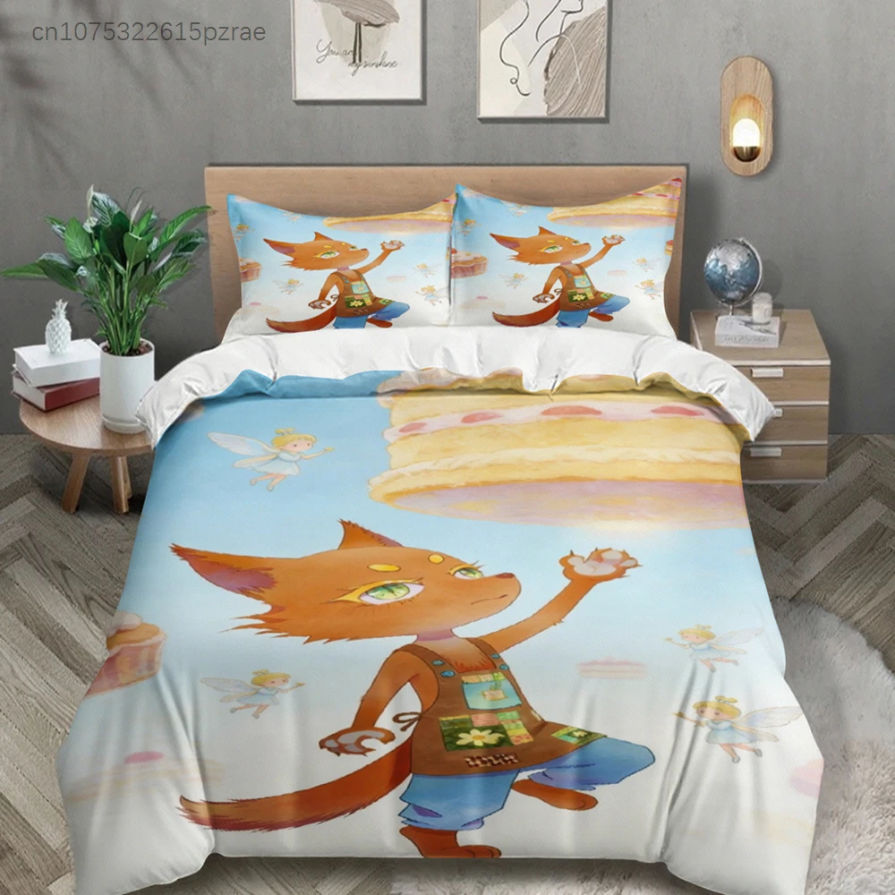 Kawaii Bedding Set Softville Cozy Town Cute Fern The Quilt Fox With Duvet Cover & Pillowcase For Children's Bedroom Decor