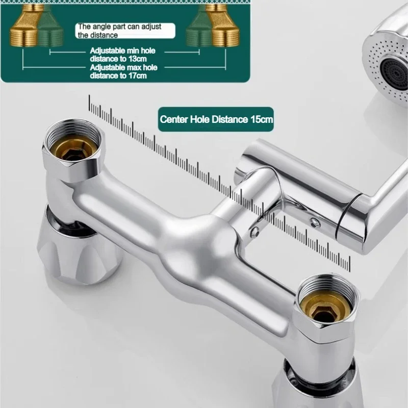 Wall Mounted Kitchen Faucet 2 Function Bathroom Kitchen Sink Washbasin Dual Handle Cold Hot Water Mixer Valve Tap 360 Degree