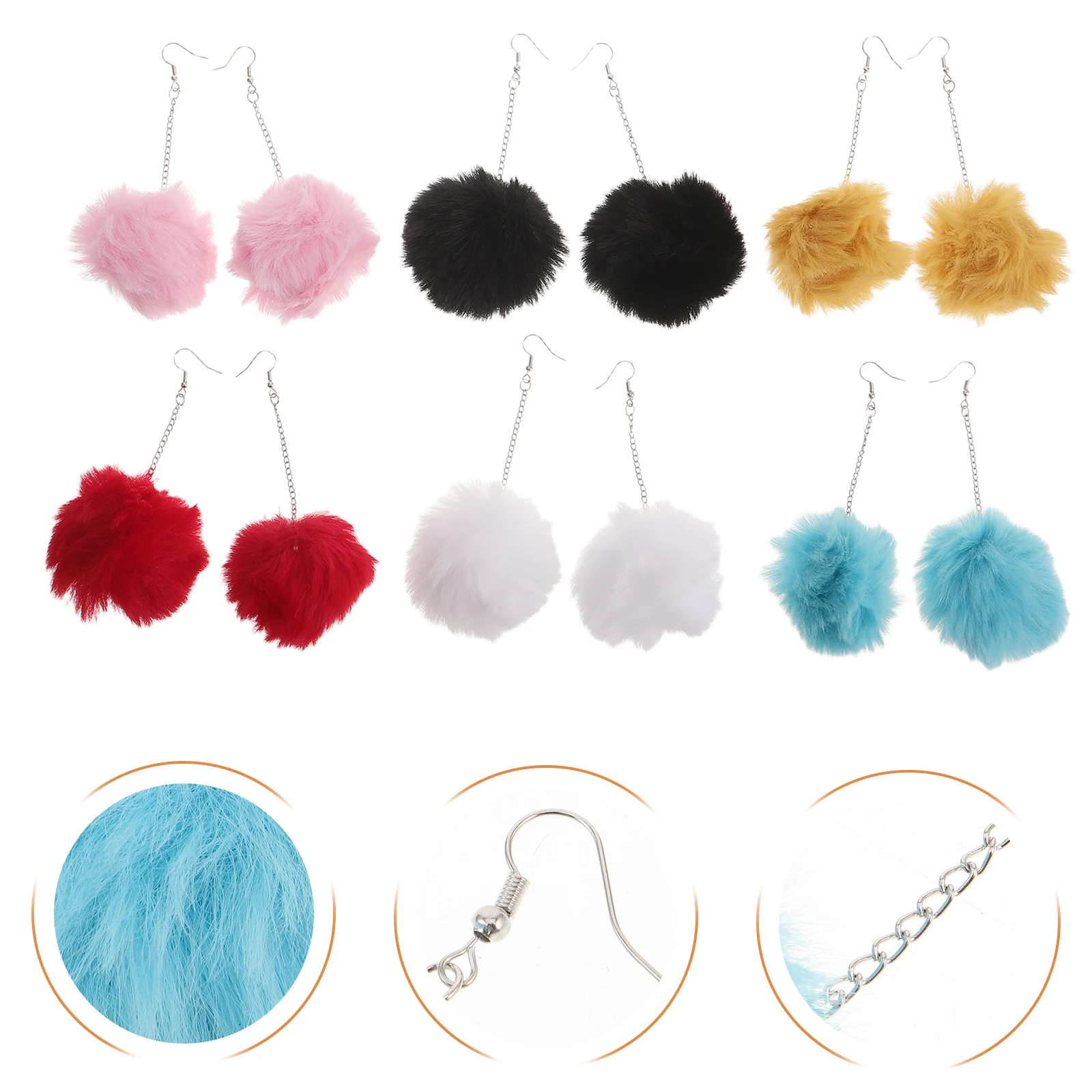 

6Pairs Colorful Pom Pom Ball Drop Dangle Earrings Long Chain Earrings Statement Soft Winter Jewelry for Women