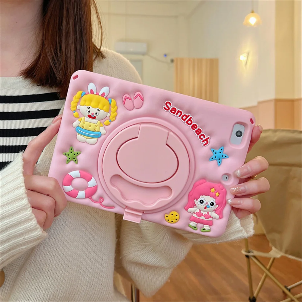 3D Strandmädchen Schutzhülle für Apple iPad 6 5 iPad Pro 11 Silikonhülle für iPad Mini 6 5 4 iPad Air 4 Drehbarer Ständer Niedliche Hülle