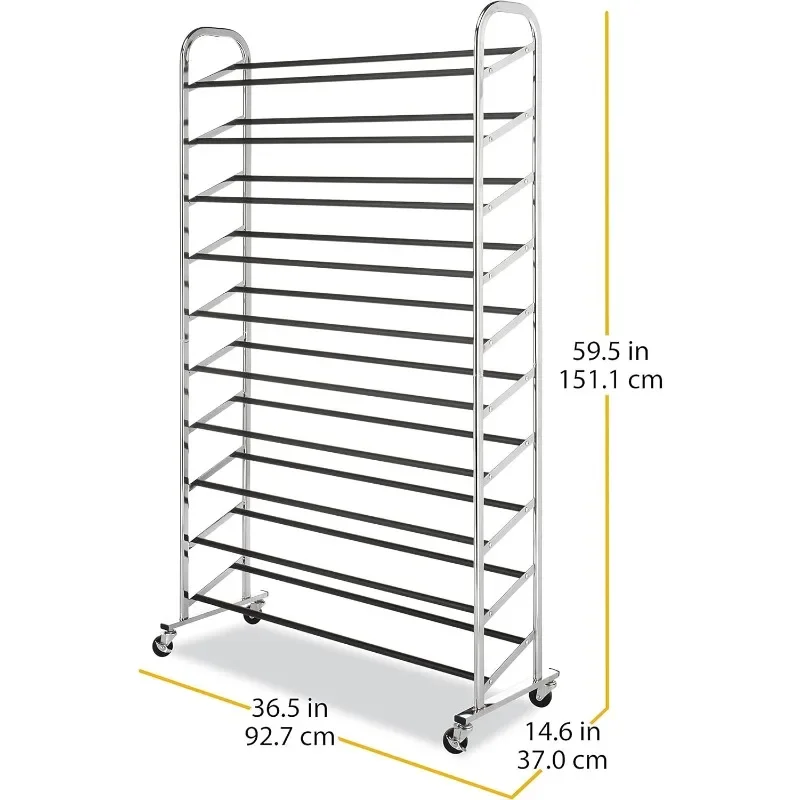 رف أحذية مكون من 50 زوجًا، برج تخزين الأحذية مكون من 10 طبقات، لمسة نهائية من الكروم لتنظيم المدخل/الخزانة #6