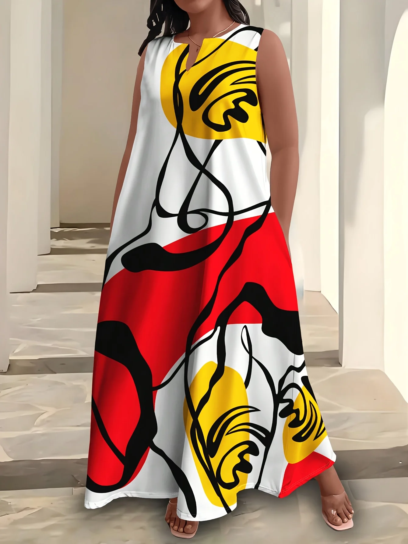 

Elegant Multicolor Print Sleeveless Plus Size Dress, Casual Fashionable Women's Clothing, Perfect for Daily Wear & Special Occas