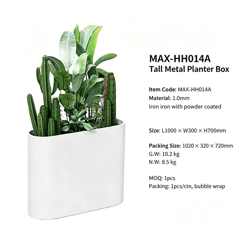 Large Modern Metal Flower Pot Rectangular Shape Rust Proof Powder Coated Waterproof Outdoor Garden Planter With Drainage Hole