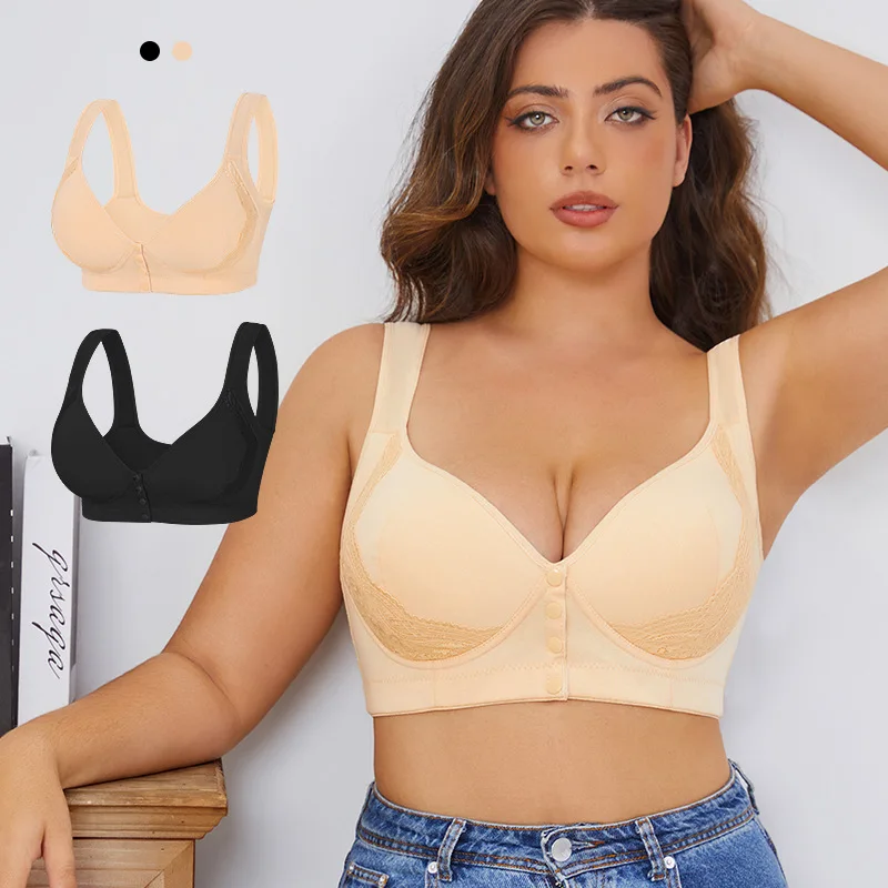 

Full-Cup Front-Closure Bralette Vest with Smooth Lace Design Wire-Free Support Breathable Comfort Bras Women's Intimates