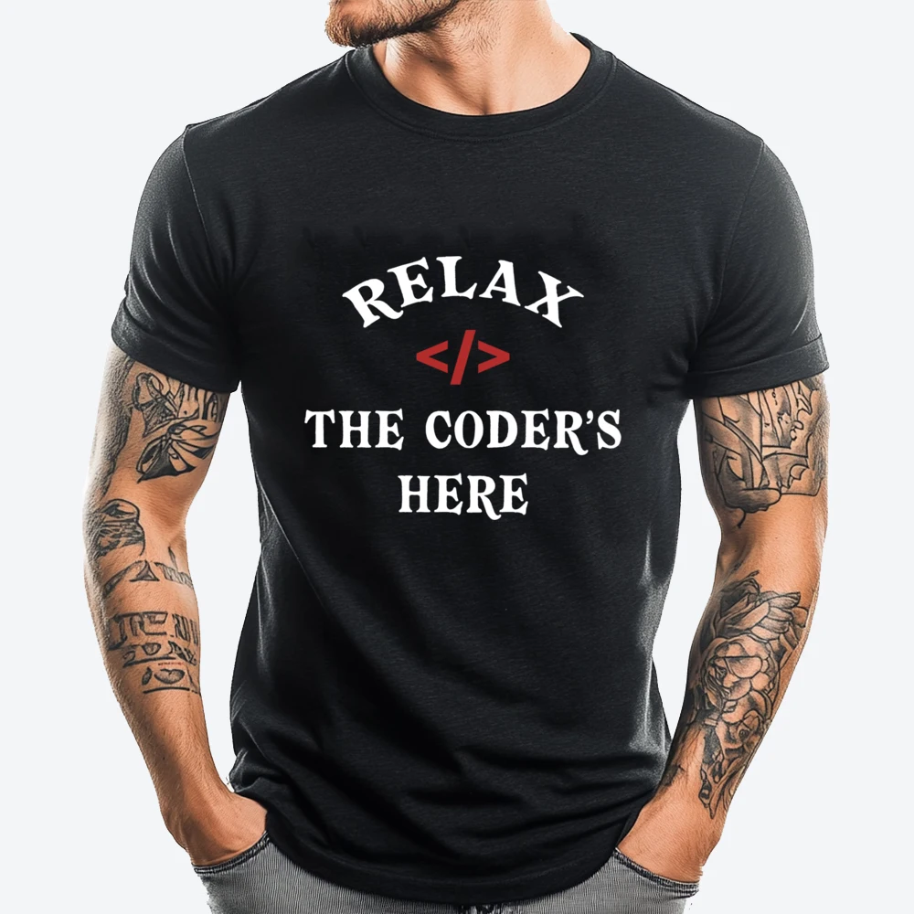 

Tech Humor Relax The Coder Here Programmer Computer Nerd Mens Shirts Graphic Tee Oversized T Shirt