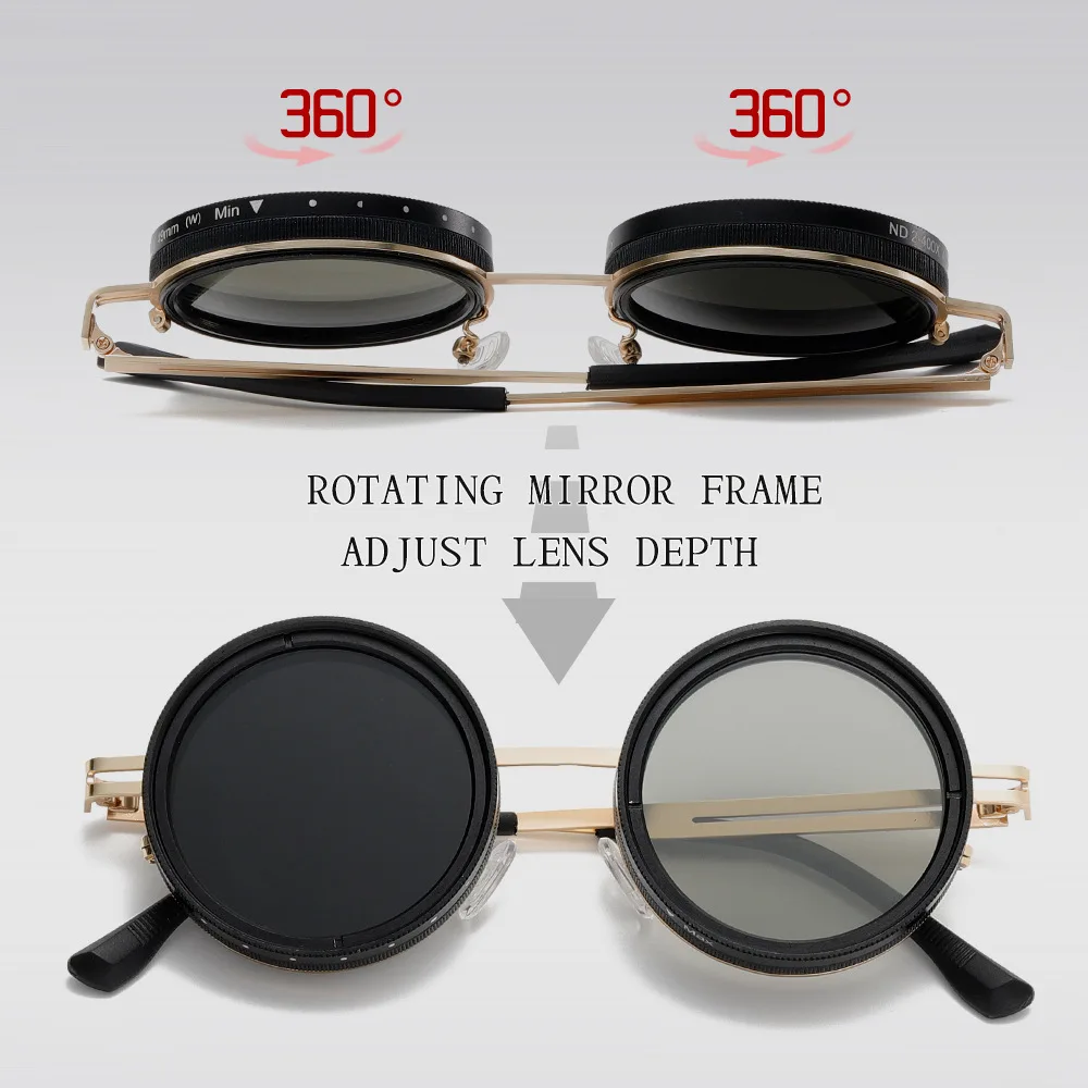 KLASSNUM Adjustable Sunglasses Men Round Frame Steampunk Sun  display picture 2