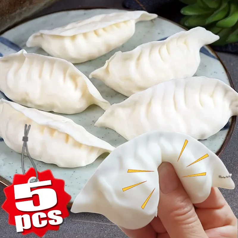 5PC Soft Realistic Dumpling Keychain Squishy Kill Time Fidget Cute Food Decor for Bag Backpack Creative Tricky Toy Gift Props