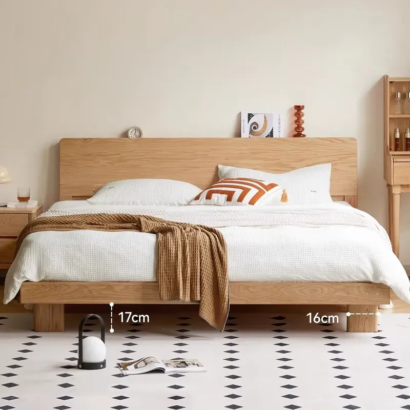 Simple Style Solid Wood Bed, Low Height Wooden Platform Bed with Round Legs No Box Spring Needed