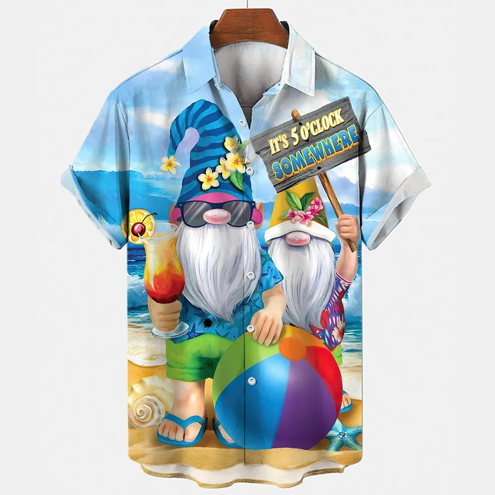 

Santa Claus Hawaiian Anime Shirt For Men New Year Christmas Short Sleeve Tops Casual Lapel Streetwear Clothes For Men's Clothing