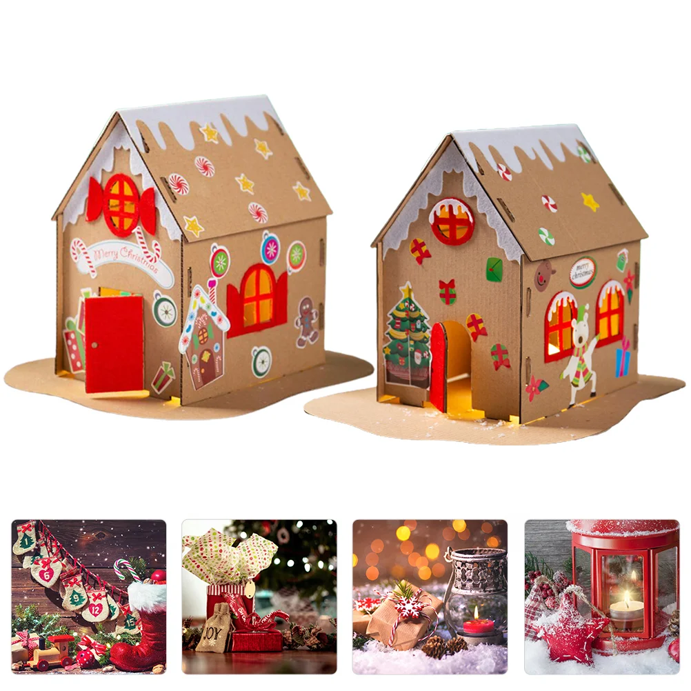 2 Sets DIY Biscuit House Educational Toy Creative Desktop Home Decoration Christmas Accessories Wooden Toys Luminous Material