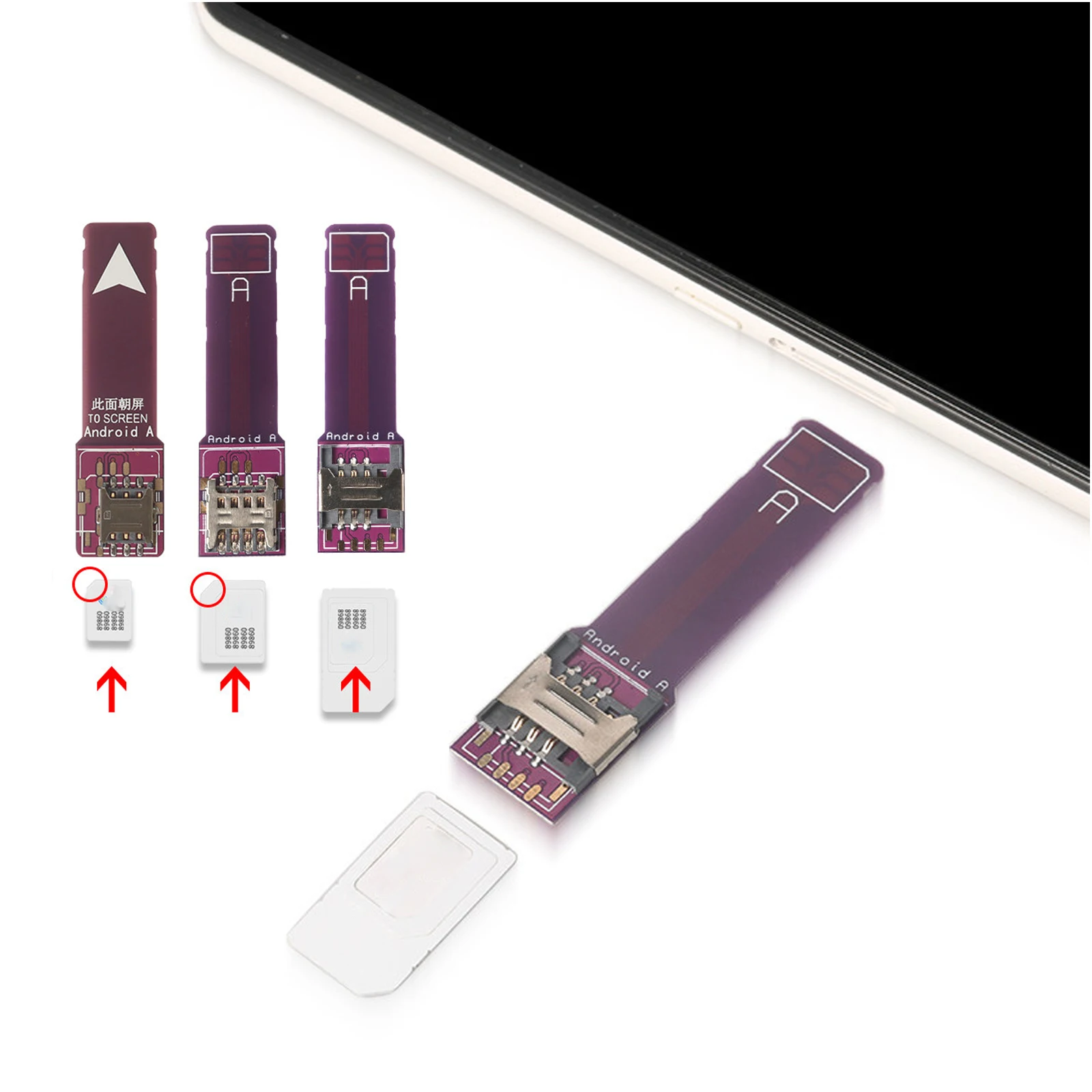 

External sim adapter for apple and android phones, quick replacement of sim card or activation slot for nano sim card