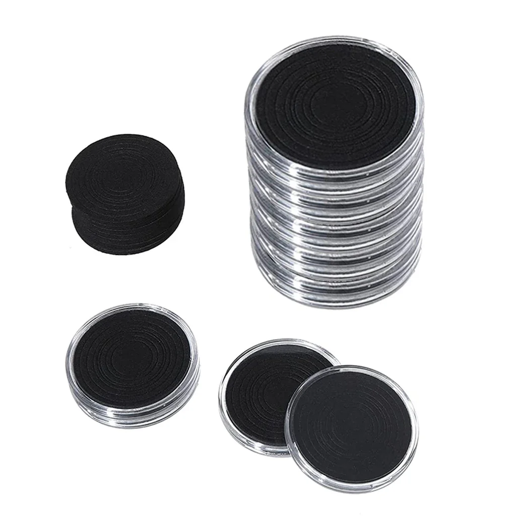 10PCS Transparent Plastic Coin Capsule Case Storage Holder with Black Gasket for 16/20/25/27/30/35/40/46mm Dia. Coin Organizer