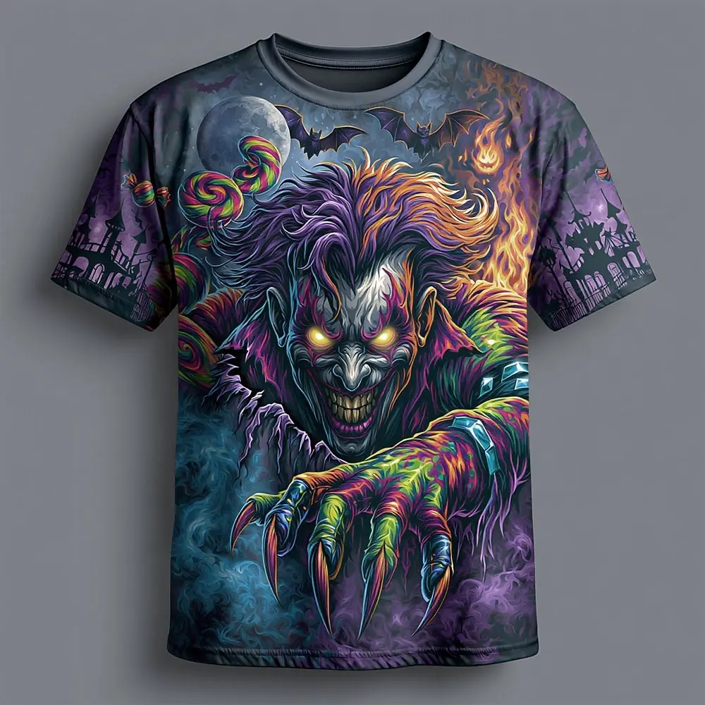 Halloween Men's Optical Illusion 3D T Shirt Short Sleeve T shirt 3D Print Crew Neck Shirt Exaggerated Designer Horror