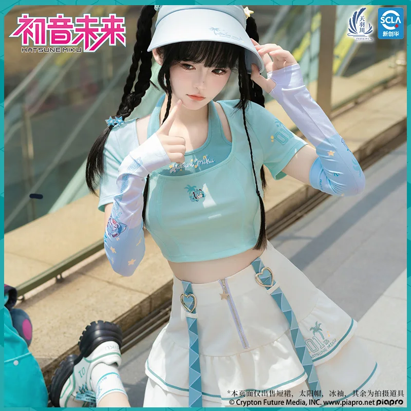 Originele Hatsune Miku Geplooide Rok Zomer Kawaii Tops Tee Rokken Voor Vrouwen Witte Korte Jurk Cosplay Kostuum Kleding