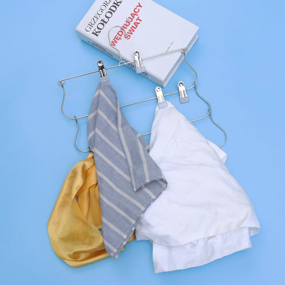 Multifunktionaler Kleiderbügel aus Metall mit Schwenkarm, faltbar, für Hosen, Rock, Kleiderbügel, Clips, sturzsicher, Organizer, Schrankständer, Silber