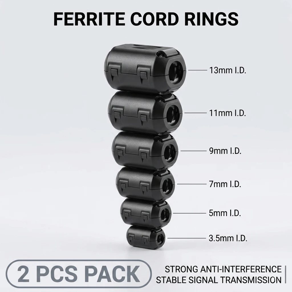 2pcs Ferrite CoreCord Ring Choke Bead RFI EMI Noise Suppressor Filter for Power Cord USB Antenna HDMI Audio Cable 3.5/5/7/9/13mm