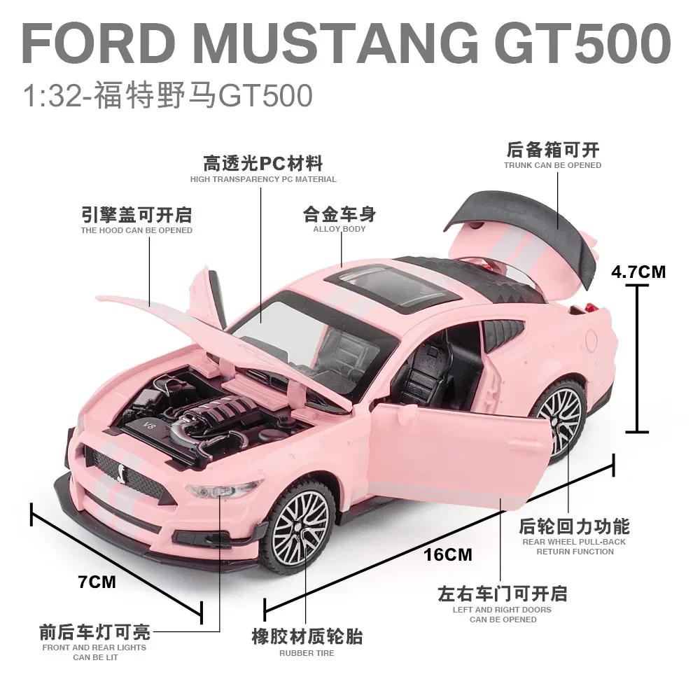 1:32 Ford Mustang Shelby GT500 hohe Simulation Druckguss Metall legierung Modell auto Sound Licht zurückziehen Sammlung Kinder Spielzeug Geschenke